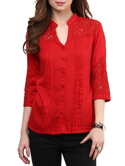 Red Rayon 3/4 Sleeve Top - 10930984 - Very Small Image - 1