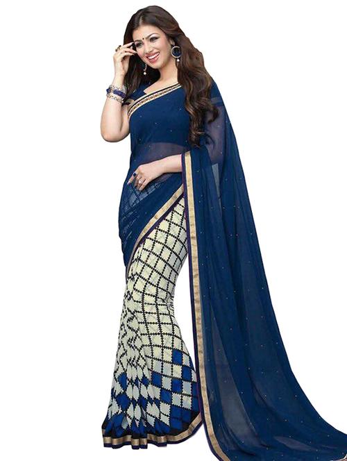 blue georgette half and half saree with blouse - 10941446 - Very Small Image - 1