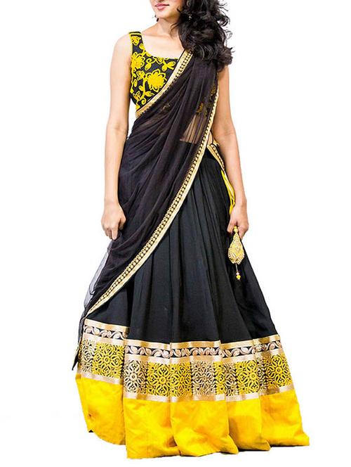 yellow chanderi lehenga - 10941519 - Very Small Image - 1