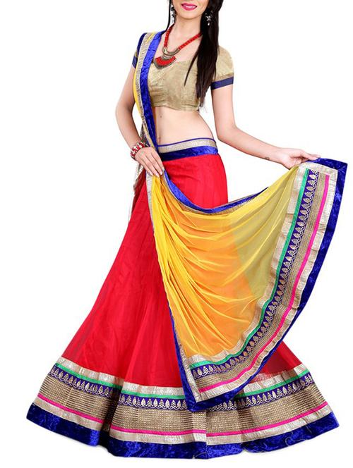 yellow,red cotton lehenga - 10941527 - Very Small Image - 1