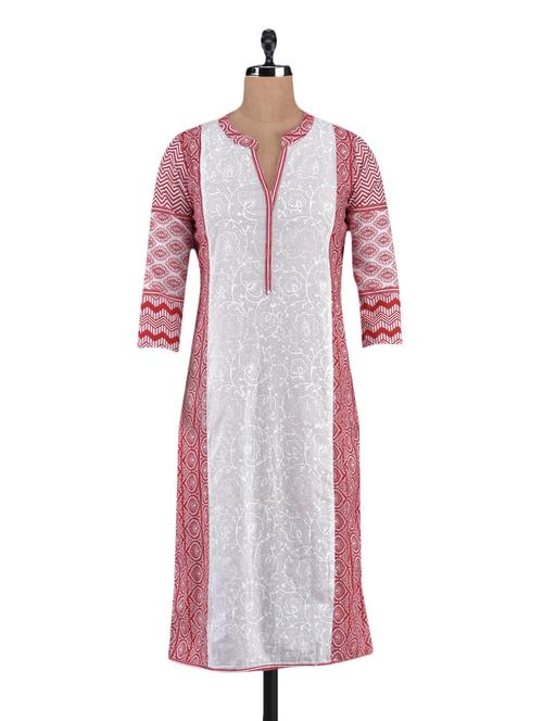 printed two tone cotton kurta - 1094213 - Very Small Image - 1