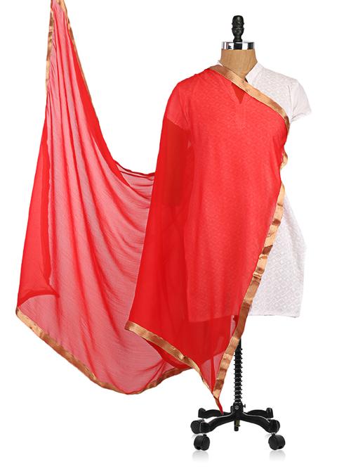 red chiffon dupatta with golden border - 1094823 - Very Small Image - 1