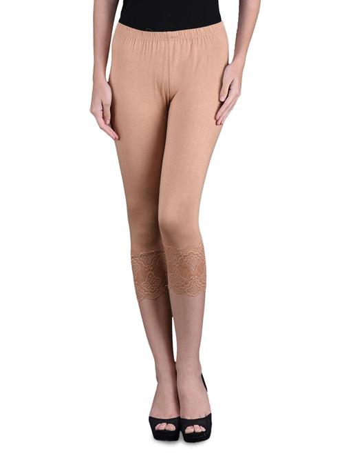 solid beige viscose lycra 3/4 legging - 1095791 - Very Small Image - 1