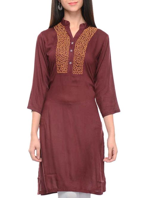 brown rayon straight kurta - 10964248 - Very Small Image - 1