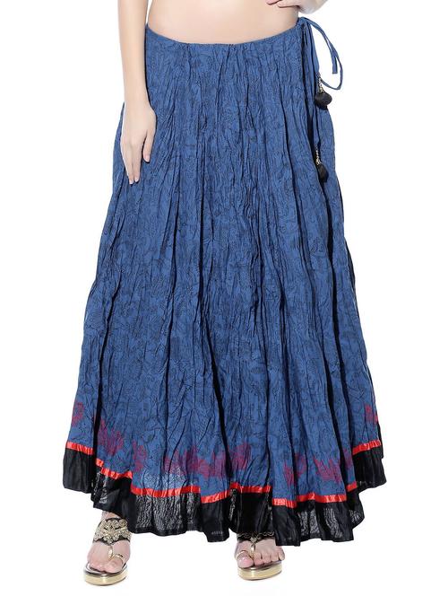 Royal blue printed crushed cotton ethnic skirt - 10967074 - Very Small Image - 1