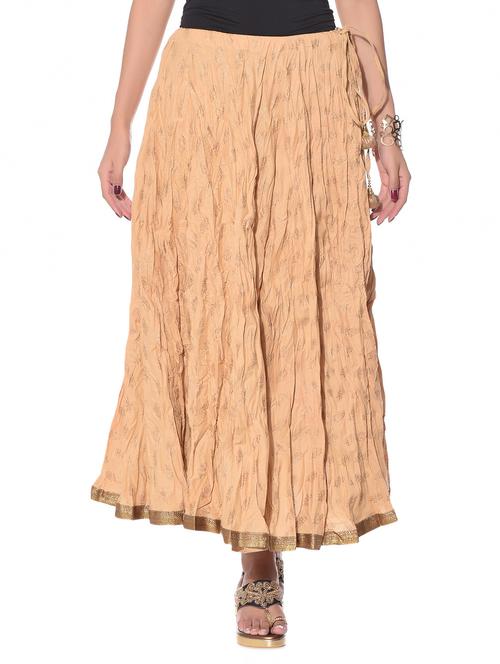 Beige printed crushed cotton ethnic skirt - 10967079 - Very Small Image - 1