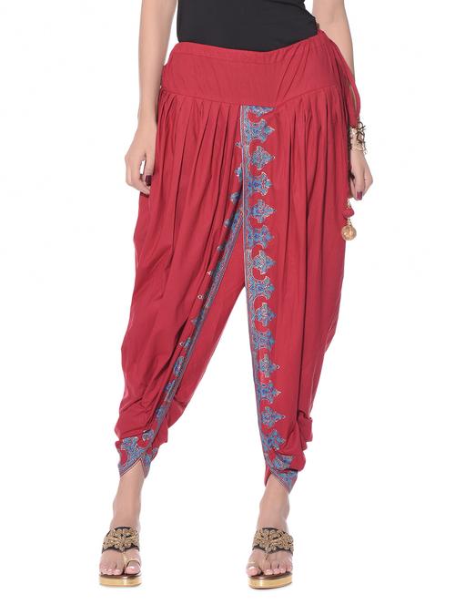 Maroon printed cotton dhoti pants - 10967116 - Very Small Image - 1