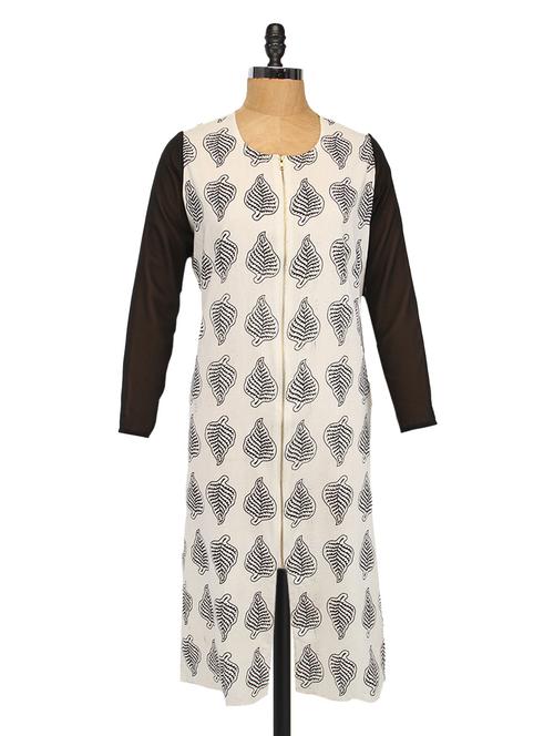 monochrome front zippered cotton kurta - 1096871 - Very Small Image - 1