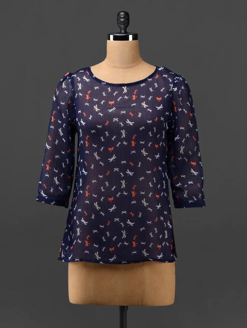 navy-blue printed sheer chiffon top - 1097293 - Very Small Image - 1