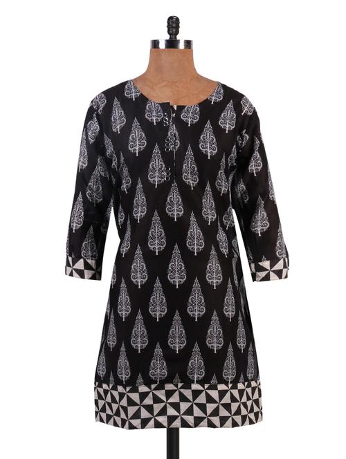 printed black cotton kurta - 1097607 - Very Small Image - 1
