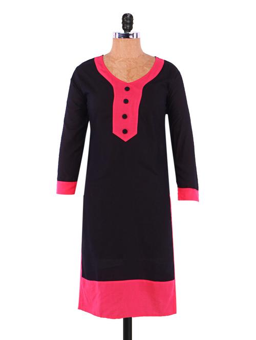 black kurti with pink panels - 1097753 - Very Small Image - 1