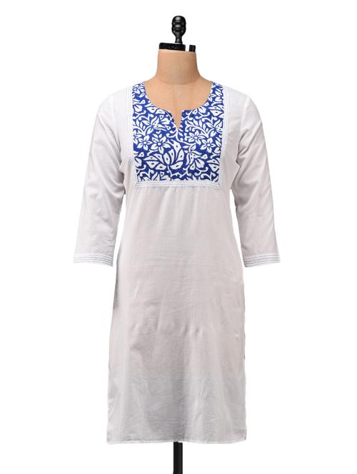 floral yoke solid white cotton kurta - 1097928 - Very Small Image - 1