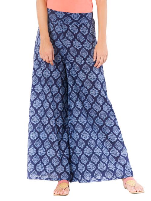 blue cotton palazzos - 10980914 - Very Small Image - 1