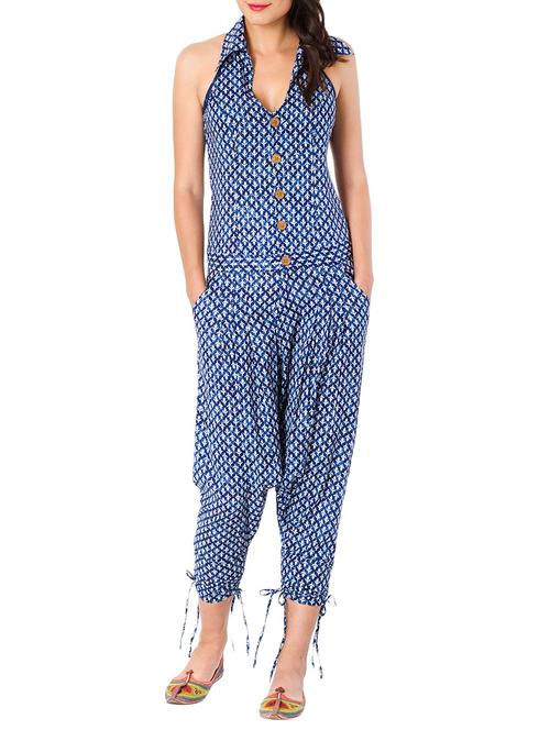 blue printed cotton jumpsuit - 10980936 - Very Small Image - 1