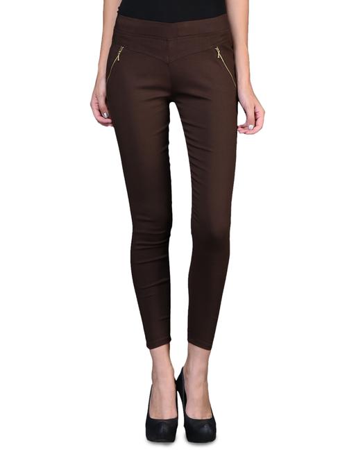 brown cotton blend zippered jeggings - 1098739 - Very Small Image - 1