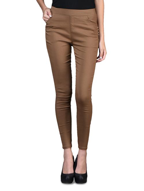 solid beige cotton blend jeggings - 1098753 - Very Small Image - 1