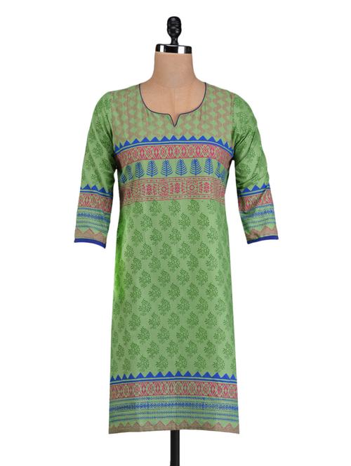 printed light green cotton kurta  - 1098781 - Very Small Image - 1