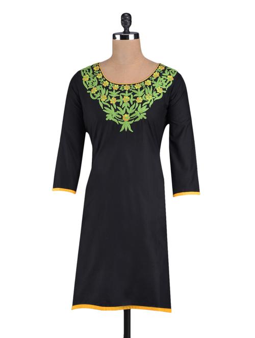 embroidered black cotton kurta  - 1098785 - Very Small Image - 1