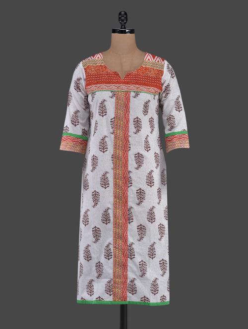funnel neck printed cotton kurta - 1098887 - Very Small Image - 1