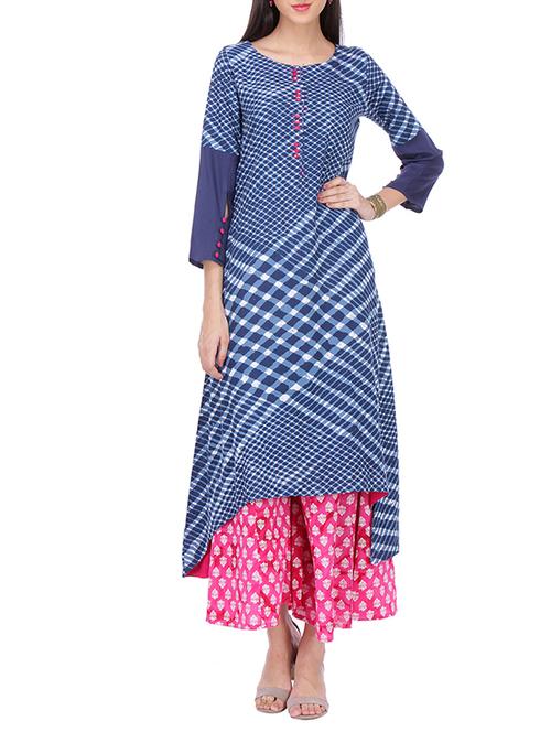 Varanga Blue Rayon Kurta with Palazzo - 10997376 - Very Small Image - 1
