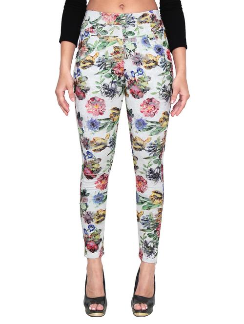 white floral printed cotton jegging - 11003302 - Very Small Image - 1