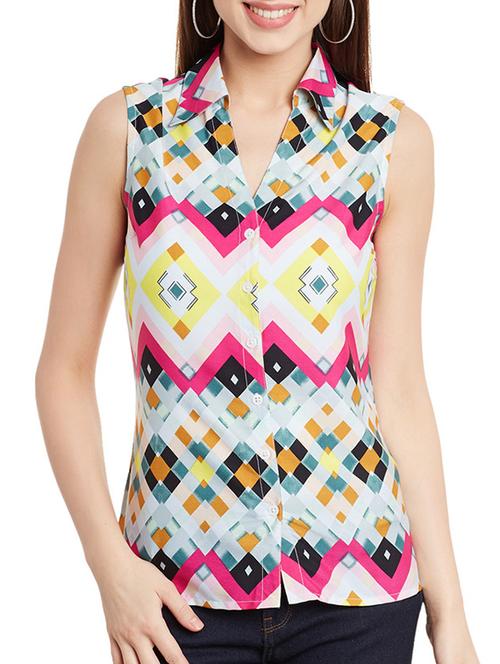 white printed crepe regular shirt - 11005020 - Very Small Image - 1