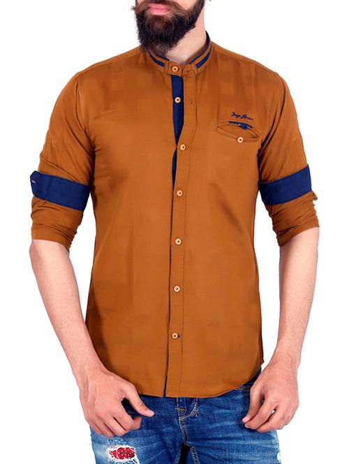 brown cotton casual shirt - 11015018 - Very Small Image - 1