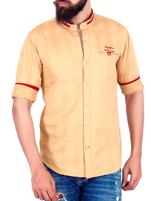 beige cotton casual shirt - 11015021 - Very Small Image - 1