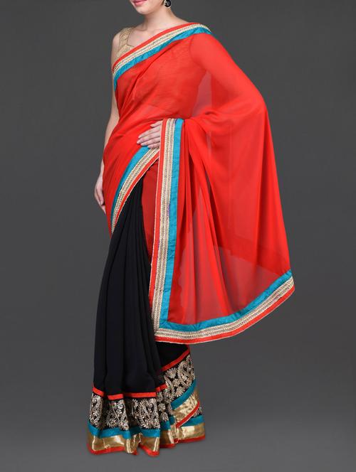 Black and red embroidered saree - 1101724 - Very Small Image - 1