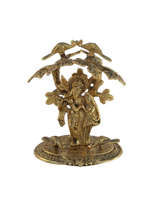 radha krishna playing flute standing under tree surrounded by peacocks antique golden - 11017628 - Very Small Image - 1