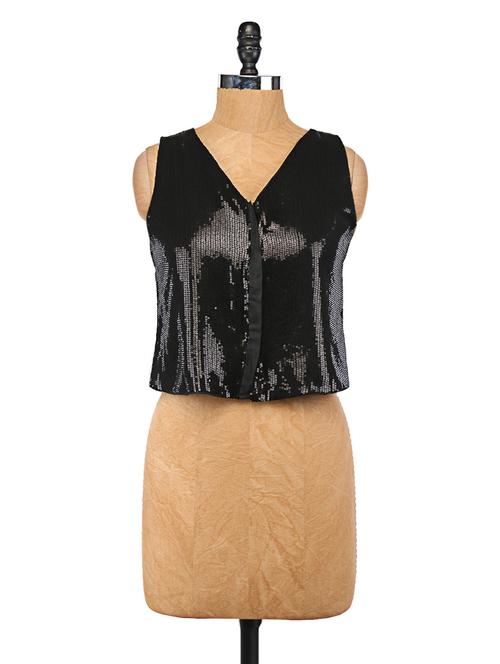 sleeveless sequinned crop top - 1101786 - Very Small Image - 1