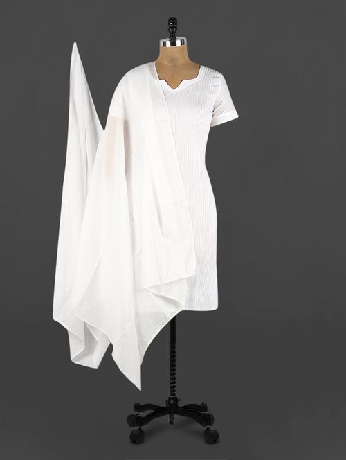 solid white cotton dupatta - 1102131 - Very Small Image - 1
