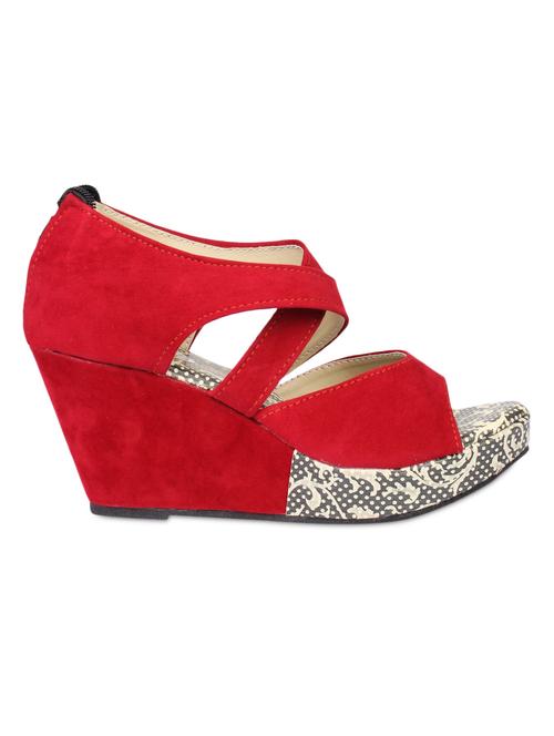 red embellished suede wedges - 1102531 - Very Small Image - 1