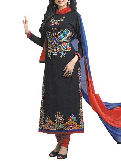 black georgette unstitched suit - 11030122 - Very Small Image - 1