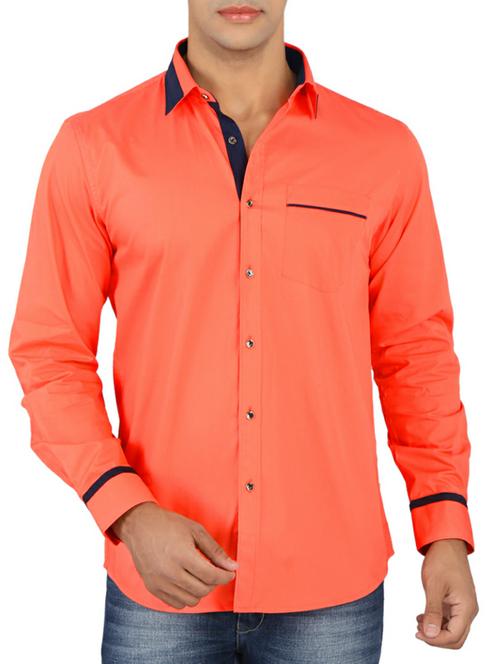 orange 100 % cotton casual shirt - 11030495 - Very Small Image - 1