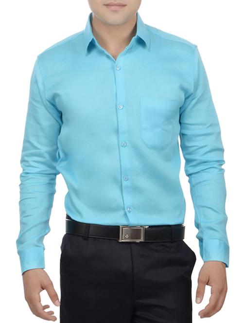 solid aqua blue cotton shirt - 11031624 - Very Small Image - 1