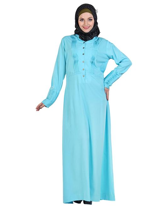  pleated cyan full sleeved abaya - 11032228 - Very Small Image - 1