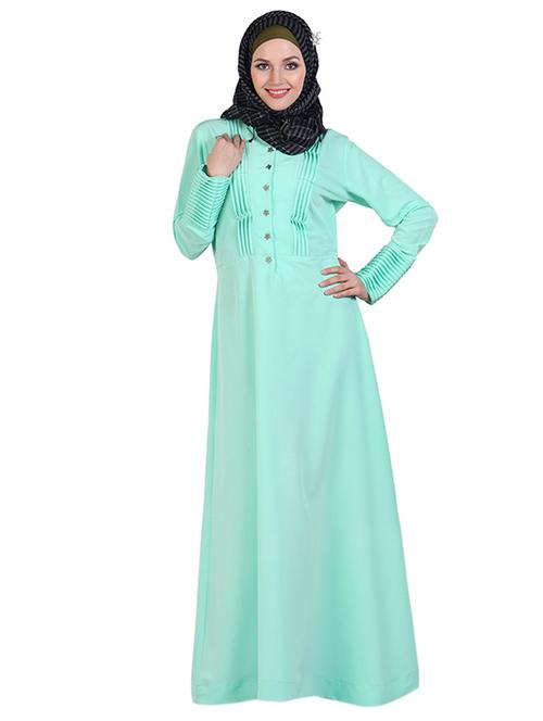pleated light aquamarine full sleeved abaya - 11032229 - Very Small Image - 1