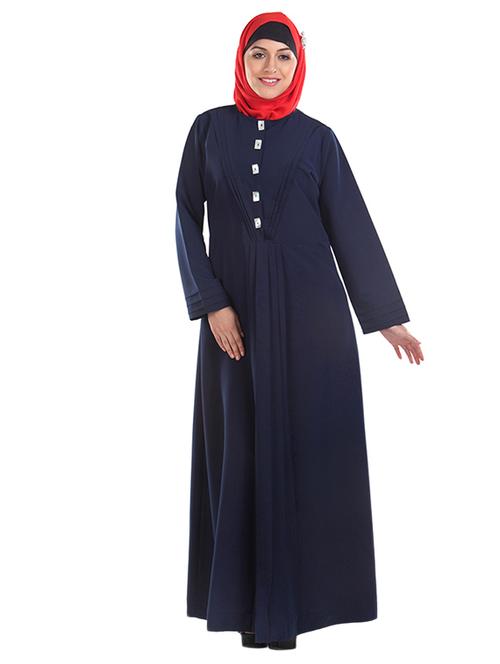 pleated navy blue full sleeved abaya - 11032236 - Very Small Image - 1