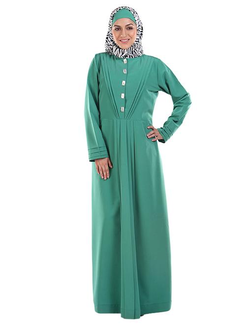 pleated green full sleeved abaya - 11032237 - Very Small Image - 1