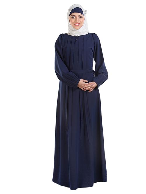 solid navy blue abaya with waist belt - 11032243 - Very Small Image - 1