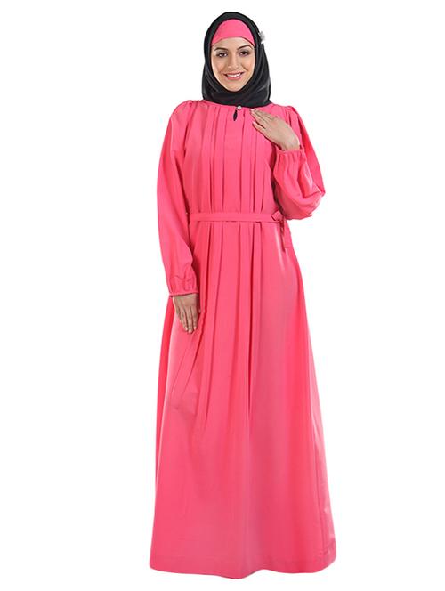solid rose pink abaya with waist belt - 11032245 - Very Small Image - 1