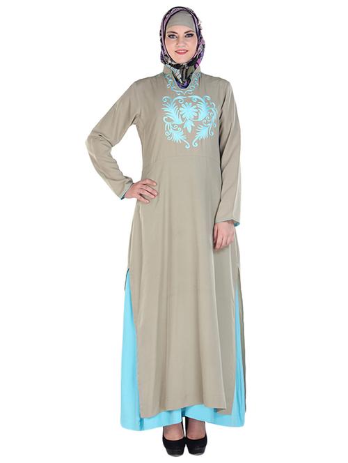 grey and cyan embroidered abaya - 11032261 - Very Small Image - 1