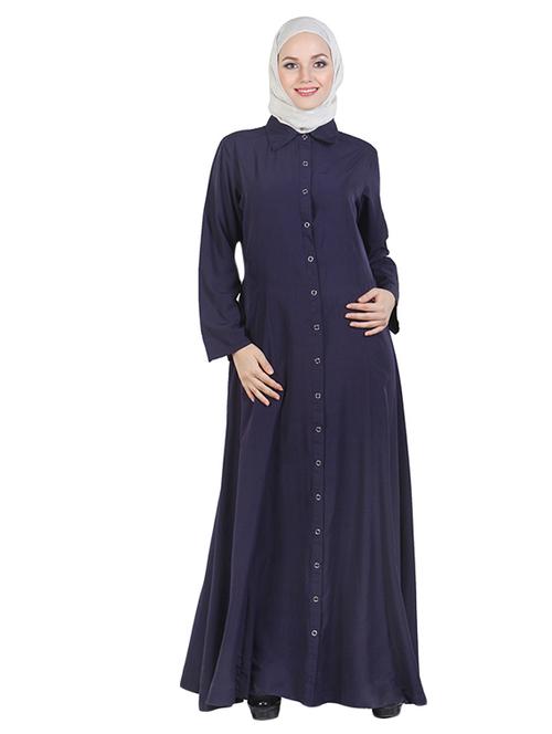 navy blue full front buttoned abaya - 11032282 - Very Small Image - 1