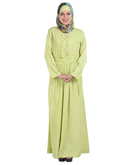 pastel green polycrepe abaya with waist belt - 11032285 - Very Small Image - 1