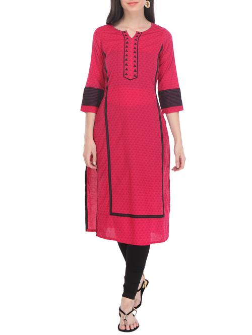 pink cotton straight  kurta - 11037673 - Very Small Image - 1
