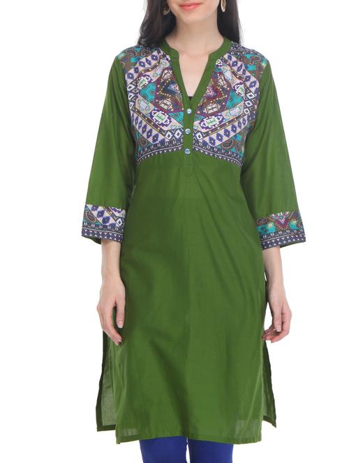 green cotton straight kurta - 11037676 - Very Small Image - 1