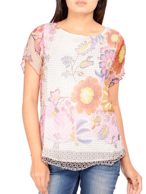 orange printed chiffon top - 11039593 - Very Small Image - 1