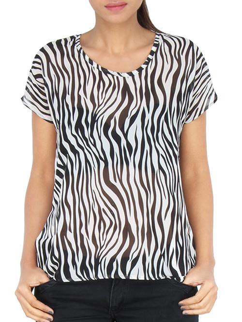white & black poly chiffon animal print top - 11040359 - Very Small Image - 1