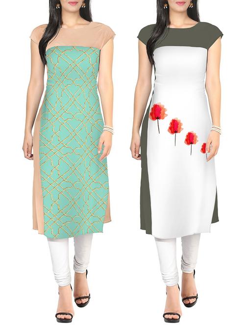 multi faux crepe printed kurta set of 2 - 11041983 - Very Small Image - 1